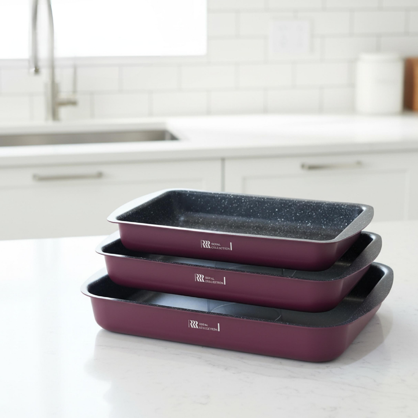 صواني فرن جرانيت مستطيلة | 3 أحجام | لون برغندي