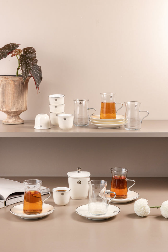 19-piece Miral Arabic Tea and Coffee Set - White and Silver