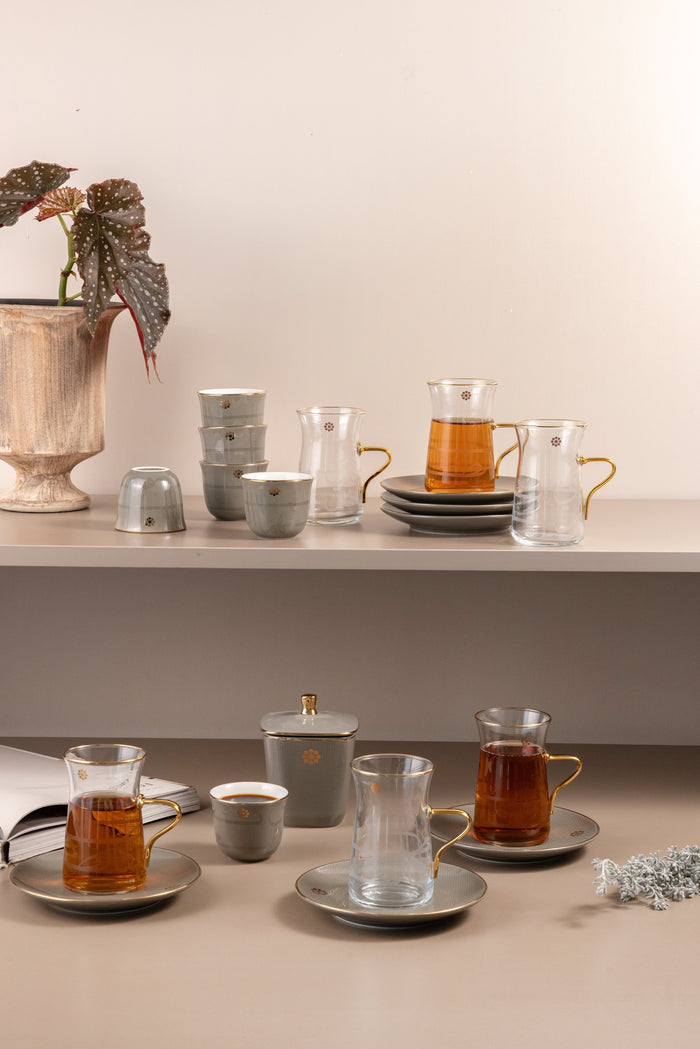 Miral 19-Piece Arabic Tea and Coffee Set - Grey & Gold