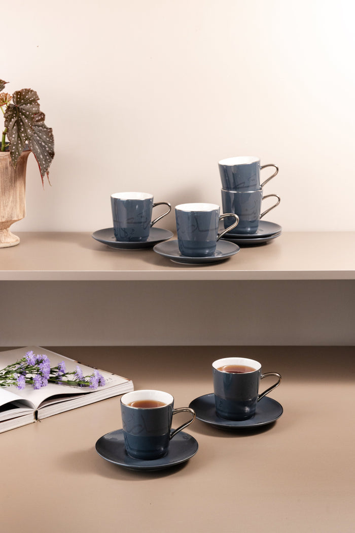Miral 12-Piece Tea Set - Blue and Silver