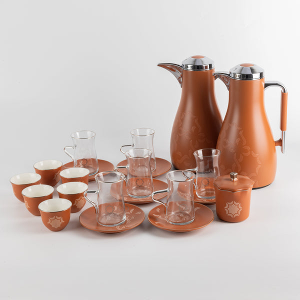 Okhtara Full Hospitality Set 21 Pcs - Matte Red Brown + Silver