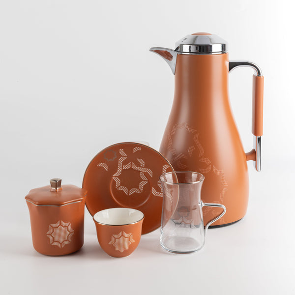 Okhtara Full Hospitality Set 21 Pcs - Matte Red Brown + Silver