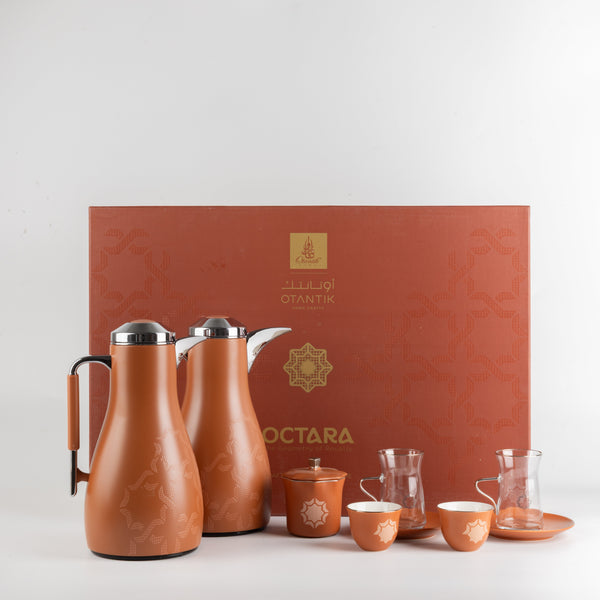 Okhtara Full Hospitality Set 21 Pcs - Matte Red Brown + Silver