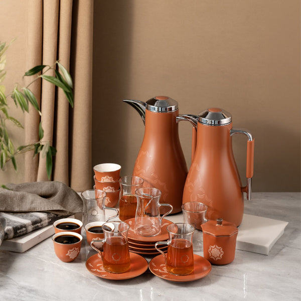 Okhtara Full Hospitality Set 21 Pcs - Matte Red Brown + Silver