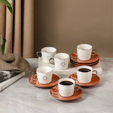 طقم قهوة تركية 12 قطعة من أوكتارا – بني أحمر مطفي + فضي