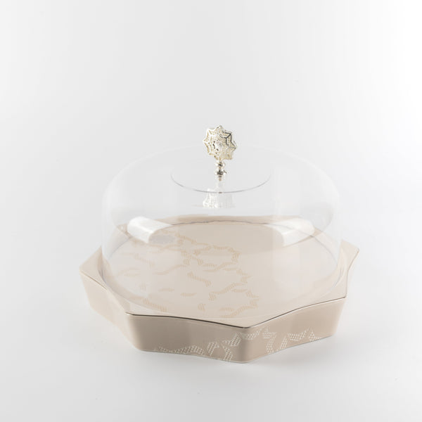 Okhtara 9-Piece Cake Serving Set - Beige + Silver