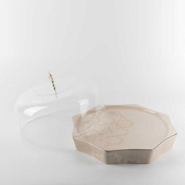 Okhtara 9-Piece Cake Serving Set - Beige + Silver
