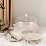 Okhtara 9-Piece Cake Serving Set - Beige + Silver