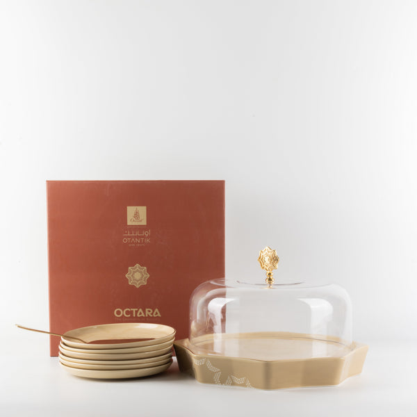 Oktara 9-piece Cake Serving Set - Ivory + Gold