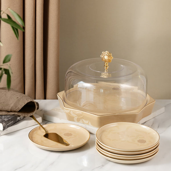 Oktara 9-piece Cake Serving Set - Ivory + Gold