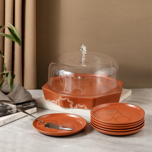 Octara 9-Piece Cake Serving Set - Matte Burgundy + Silver