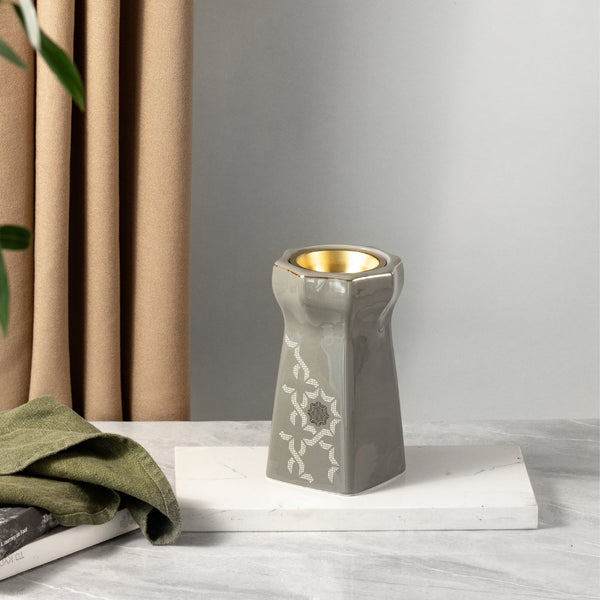 Luxurious Porcelain Incense Burner by Oktara - Grey + Gold