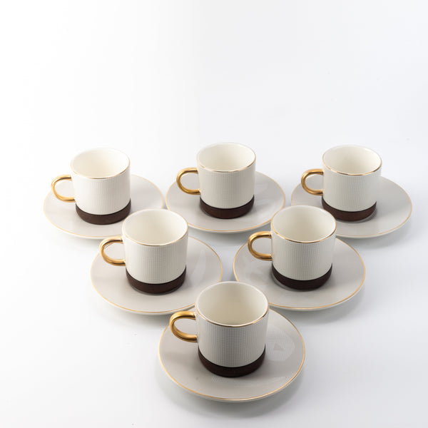 Cedra 12-Piece Porcelain Turkish Coffee Set - Coffee Wood + Gold Rim