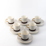 Cedra 12-Piece Porcelain Turkish Coffee Set - Coffee Wood + Gold Rim