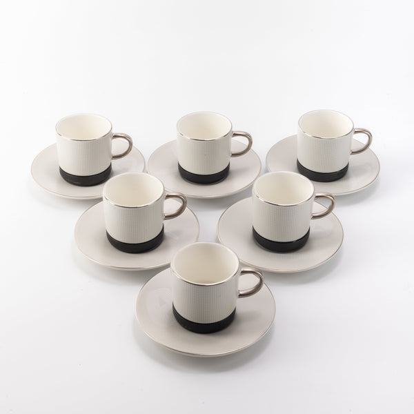 Turkish Porcelain Coffee Set 12-Piece by Sedra - Black Wood + Silver Rim