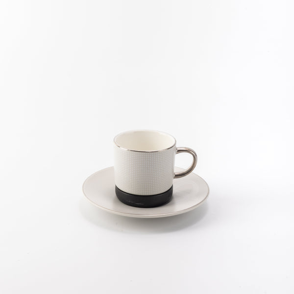 Turkish Porcelain Coffee Set 12-Piece by Sedra - Black Wood + Silver Rim