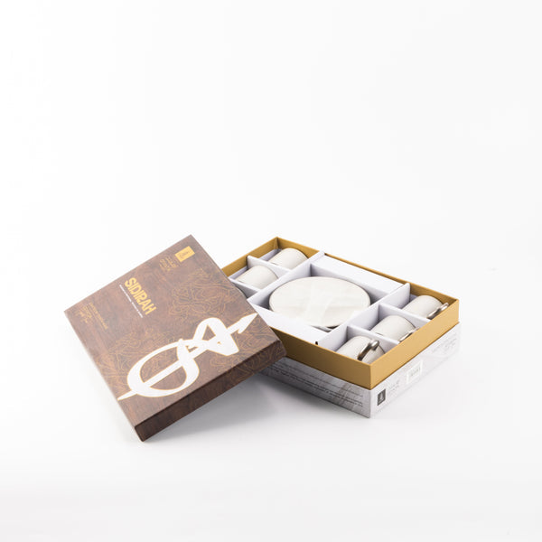 Turkish Porcelain Coffee Set 12-Piece by Sedra - Black Wood + Silver Rim