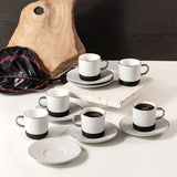 Turkish Porcelain Coffee Set 12-Piece by Sedra - Black Wood + Silver Rim