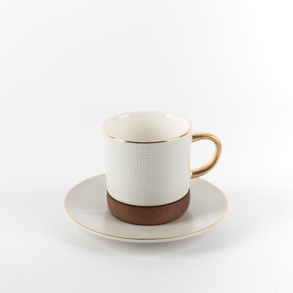12-Piece Porcelain Tea Cup Set by Sidra - Coffee Wood + Gold Rim