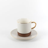 12-Piece Porcelain Tea Cup Set by Sidra - Coffee Wood + Gold Rim