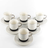 Cedra 12-Piece Porcelain Tea Cup Set - Black Wood + Silver Rim