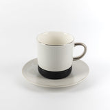 Cedra 12-Piece Porcelain Tea Cup Set - Black Wood + Silver Rim