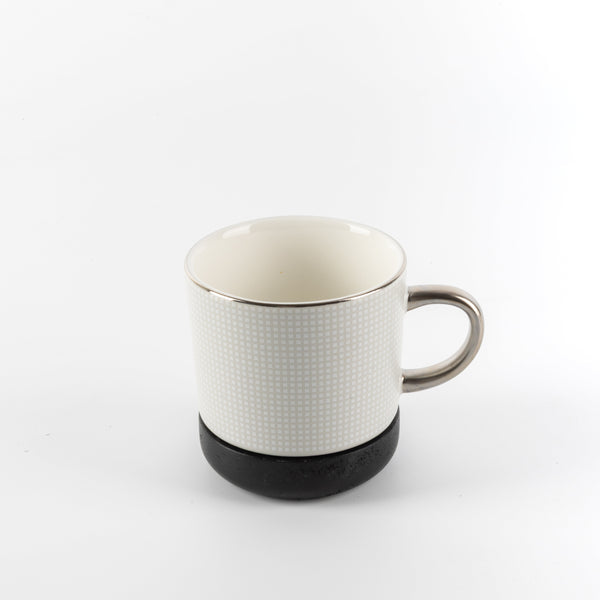 Cedra 12-Piece Porcelain Tea Cup Set - Black Wood + Silver Rim