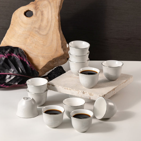 Sidra 12-piece Arabic coffee cup set - Black Wood + Silver Rim