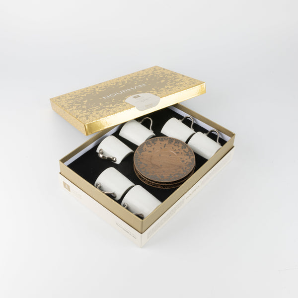طقم قهوة تركية 12 قطعة من نورهان - أسود لامع + خشبي