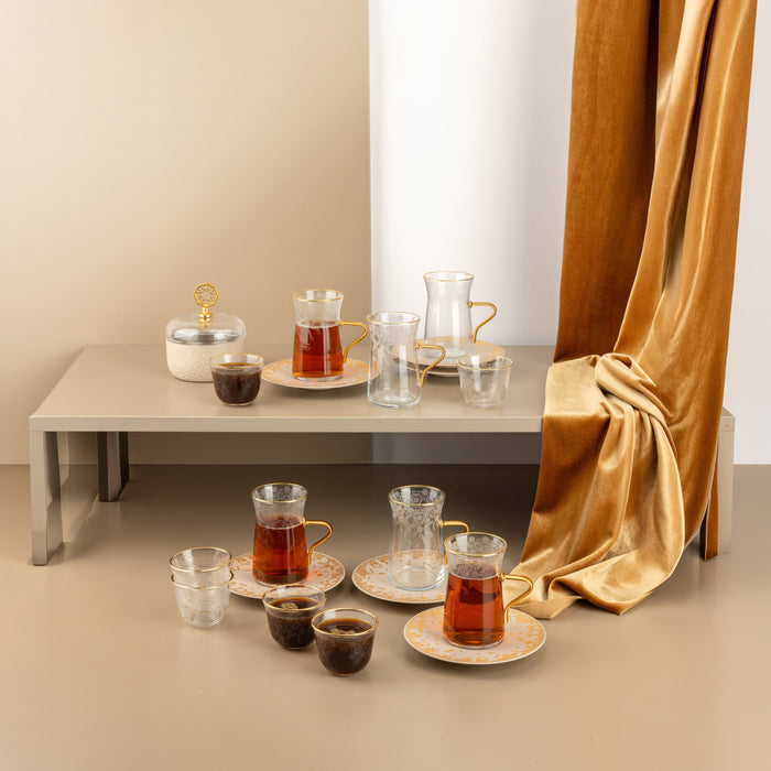Nourhan 19-Piece Arabic Coffee and Tea Set - Beige + Matte Gold