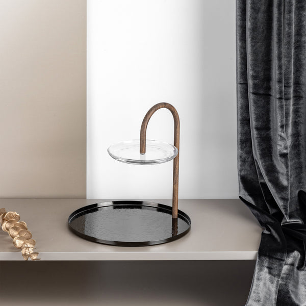 Two-tier stand with holder from Nurhan - Glossy Black + Wood