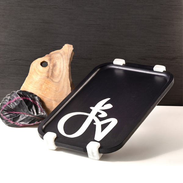 Luxury Wooden Tray by Cedra - Black Wood + Silver Rim