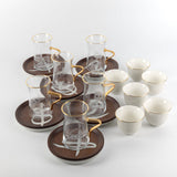 Sidra 19-Piece Arabic Tea and Coffee Set - Coffee Wood + Gold Rim