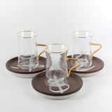 Sidra 19-Piece Arabic Tea and Coffee Set - Coffee Wood + Gold Rim