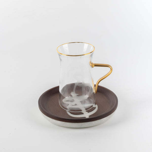 Sidra 19-Piece Arabic Tea and Coffee Set - Coffee Wood + Gold Rim