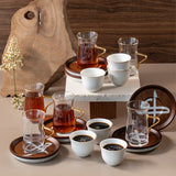 Sidra 19-Piece Arabic Tea and Coffee Set - Coffee Wood + Gold Rim
