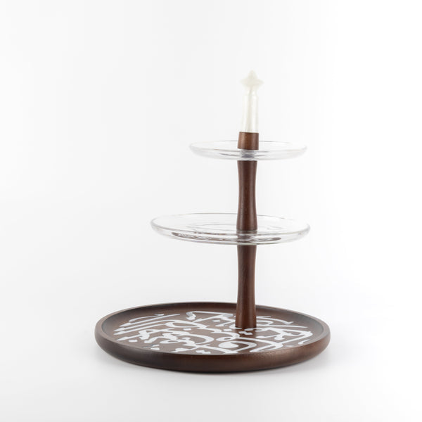 3-tier porcelain stand by Sidra - coffee wood + gold rim