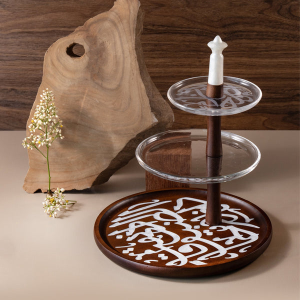 3-tier porcelain stand by Sidra - coffee wood + gold rim