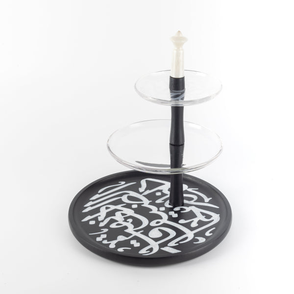 Porcelain 3-tier stand from Sidra - black wood + silver edge