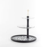 Porcelain 3-tier stand from Sidra - black wood + silver edge