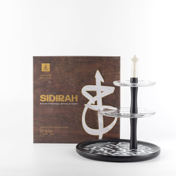 Porcelain 3-tier stand from Sidra - black wood + silver edge