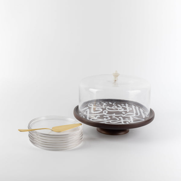9-Piece Cake Serving Set by Sidra - Coffee Wood + Golden Rim