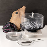 Cedra 9-Piece Cake Serving Set - Black Wood + Silver Rim
