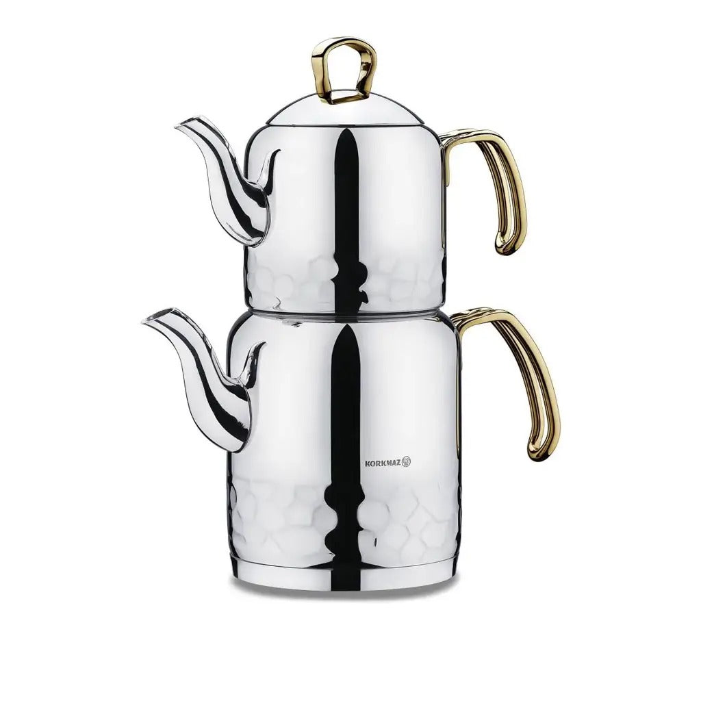 A227-02 Korkmaz Erna Gold Steel Teapot Set